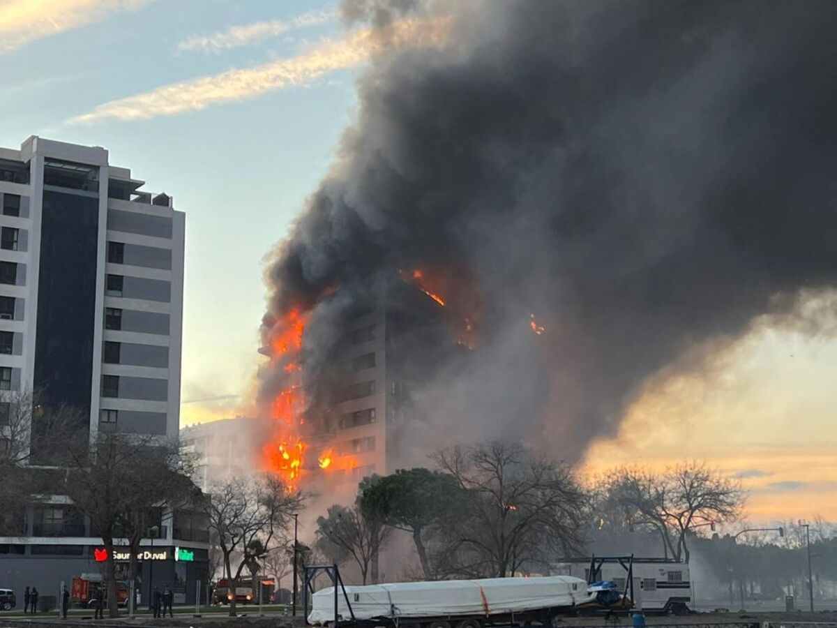 Valencia.- Sucesos.- Emergencias pide no acercarse al lugar del incendio y colindantes del que caen elementos en llamas  / EUROPA PRESS