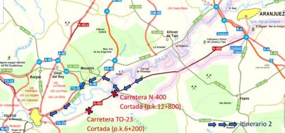 Itinerarios alternativos al corte de las carreteras